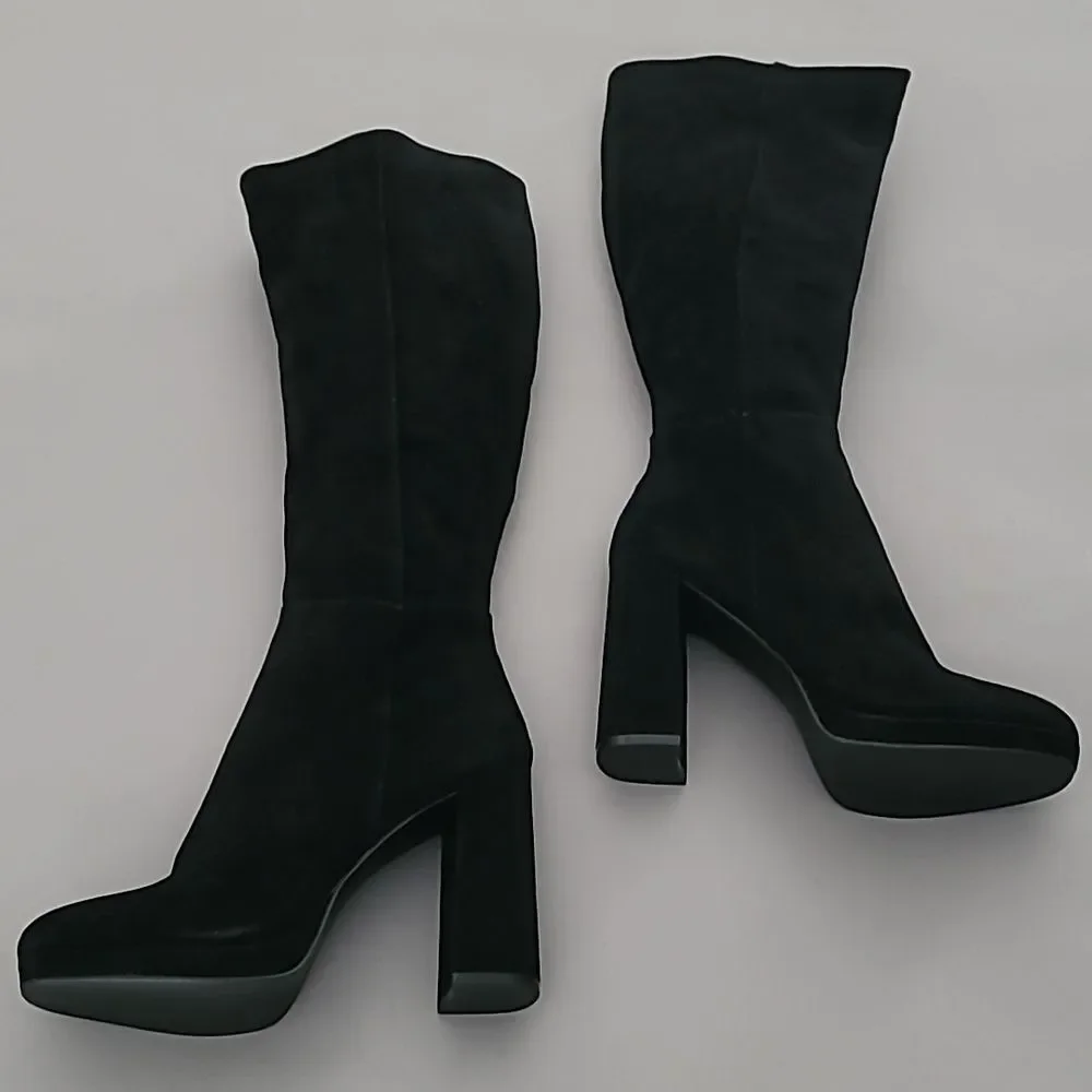 Steve Madden Marcello Black Leather Suede Platform Boots Size 9.5M